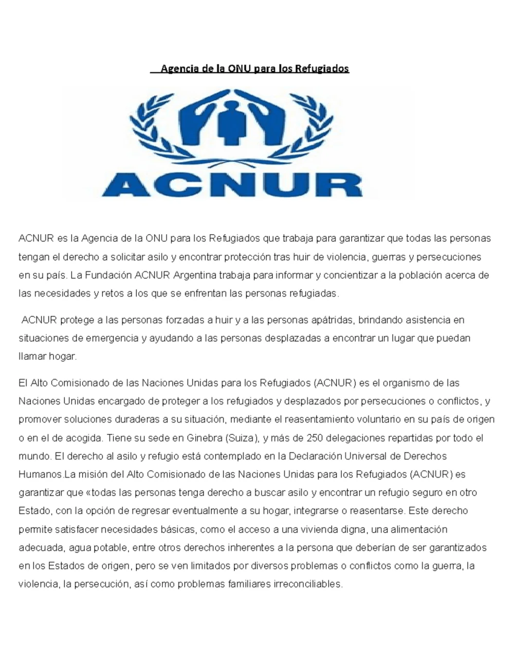 Guía útil para solicitar asistencia legal a ACNUR