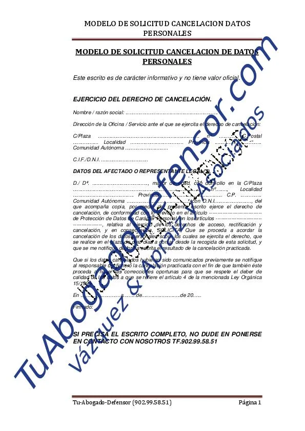 Solicitud de cancelación de datos personales con abogados especialistas